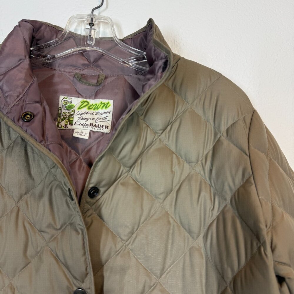 Eddie Bauer Goose Down Puffer Jacket Large Brown Quilted Outdoor Gorpcore - Picture 4 of 9